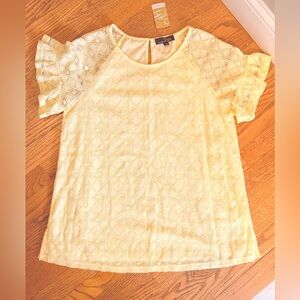 Suzanne Betro Butter Yellow Lace Blouse Spring Easter Cottagecore